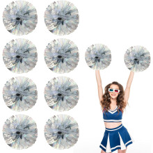 8 PCS Metallic Cheerleading Pom Pom for Team Spirit Sports Dance Cheering Kids Adults-Ring Style (Colorful+Blue)