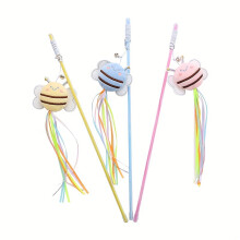 Cat Wand Toy Set with Bee Plush and Ribbons 1pc