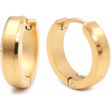 Pair Stainless Steel Bevel Edge Hoop Huggie Men Earrings Black Gold Silver 16mm