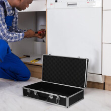 Slim Aluminum Hand Tool Box Black, Portable Tool Storage Case for Technicians and Professionals