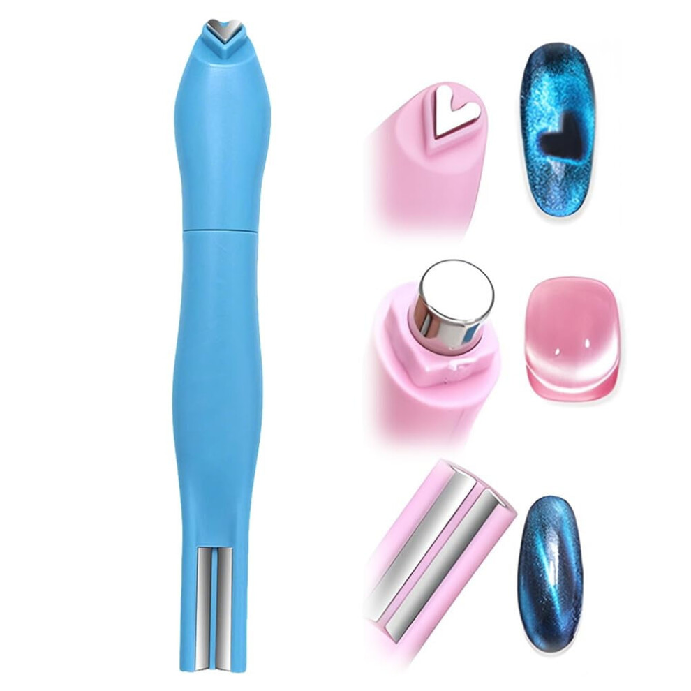 Heart Magnet Nail Art Pen for Cat Eye Gel Polish Blue 3-in-1