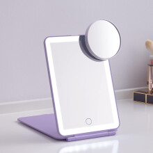 LED Foldable Travel Makeup Mirror, 5x7", 3 Light Modes, USB Rechargeable, Touch Screen, Portable Tabletop Mirror (Violet)