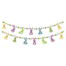 Guirlande de Pâques lapin en perles de bois 200 cm (79 pouces) style rustique