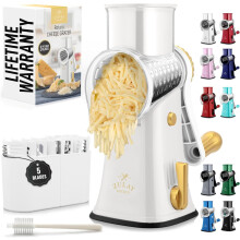 5-Blade Rotary Cheese Grater with 5 Interchangeable Drums, Reinforced Suction Base – Manual Hand Crank, Vegetable Chopper & Mandoline Slicer