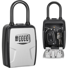 Portable Key Lock Box, Lock Box Wall Mounted for House Key, Car Keys, 6 Key Capacity, Weatherproof Resettable Code (Grey, 1)