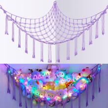LED Toy Hammock Net for Stuffed Animals – Purple Wall Storage Organizer, Compatible with Kids' Rooms
