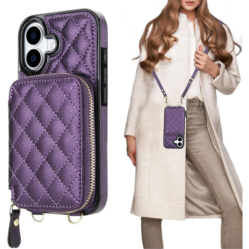 Θήκη πορτοφολιού crossbody για iPhone17, PU δέρμα με φερμουάρ, βάση στήριξης, υποδοχές 1