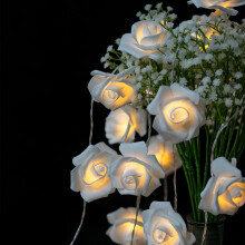 Valentine's Day LED String Lights with Rose Flowers, 20ft/40LED, Battery/USB Powered, Pink Floral Garland for Bedroom & Party Decor