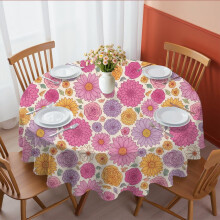 Pioneer Flower Floral Print Pattern Round Tablecloth 60 X 60 Inch, Wrinkle Resistant Wipeable Table Cloth for Kitchen Dining Picnic Patio Party