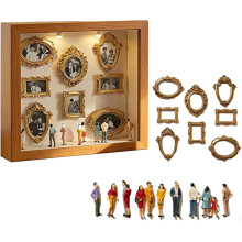 DIY Mini Museum Silhouette Box – Shadow Box Frame Kit with Mini Figurines, Custom Photo Display & Personalized Memory Decor (Wood Color), compatible