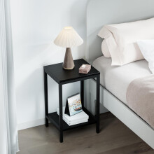 Black Bedside Table Small 2-Shelf Clearance Storage Nightstand Adjustable Height for Rooms