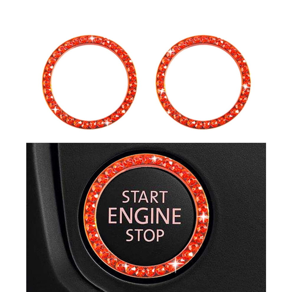 Bling Rhinestone Engine Start/Stop Button Cover Ring Set (2Pcs, ) Â Compatible With Push Start Systems Red 9085618363762