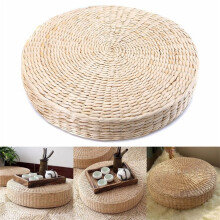 Japansk rund rottinggulvpute 38x5cm, håndlaget og pustende | for innendørs/utendørs, meditasjon, sitteplasser (beige)