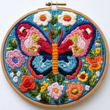 DIY Punch Needle Kit: Butterfly in Flowers, Easy for Beginners, Printed Pattern & Hoop, 20x20cm, Home Decor