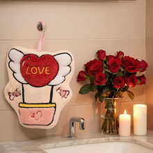 Serviette de toilette douce en polaire avec motif cœur et verre à vin (1 paquet)