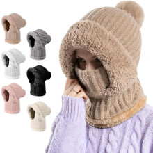 Dame 3-i-1 termisk hue med tørklæde og maske