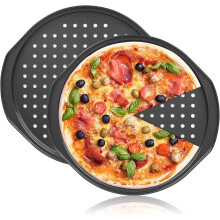 14 inch Nonstick Pizza Pan with Holes, Round Carbon Steel Pizza Kitchen Baking Cookie Tray for Oven with Grip Handles, 2 Pack