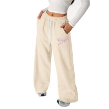 Girls Bow Drawstring Pants Loose Fit Lightweight Straight Leg Athletic Casual Joggers for Play and Everyday Comfort,Z04 Beige,8-9 Years