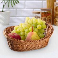 Woven Bread Baskets – Oval Small Fruit Basket, Stackable Plastic Wicker, Imitation Rattan, 7.48x5.11x2.75", 1 Pc