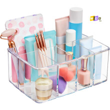 Organiseur en plastique transparent à 5 compartiments | Boîte de rangement rectangulaire compartimentée pour maquillage et accessoires de