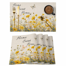 Set de 6 sets de table à fleurs jaunes printanières, motif papillons aquarelle, antidérapants et lavables, pour les repas en intérieur et en