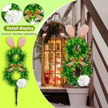 20" Bunny-Shaped Topiary Tree with Ground Spike, Linen Bow & White Hydrangea – Compatible with Outdoor Garden, Planters, Yard, Porch, Patio