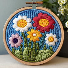 Abstract Daisy Punch Needle Kit for Beginners – DIY Yarn Embroidery Set with Printed Pattern & Hoop (20x20cm), Compatible with Punch Needle Tools