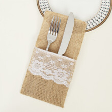 Pochette à couverts rustique en dentelle de jute – Porte-couverts en toile de jute kaki pour mariages, fêtes et décoration de table – Pochette