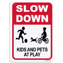 Aluminium bord 'Langzaam rijden voor spelende kinderen en huisdieren', 20 x 30 cm, 'Vertraag'-bord voor op straat, in de tuin of in de buurt.