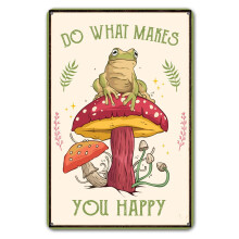 Décoration amusante grenouille et champignon, jolie plaque en métal style cottagecore, art mural sur le thème de la forêt pour salle de bain,