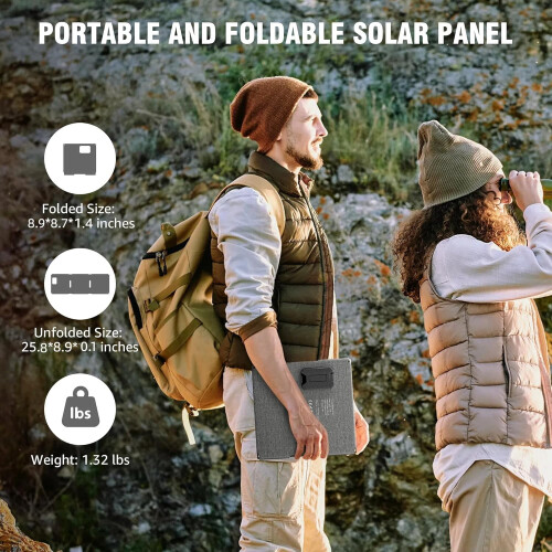 Portable Solar Panel 22W, Foldable Solar Panel Kit with DC C A Out for Phone Pad Power Device, Panel for Camping Backpacking Hiking 2