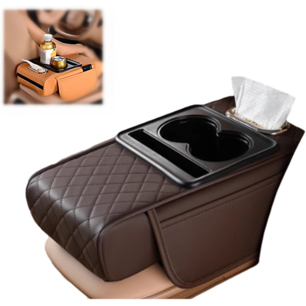 2026 New 5-In-1 Pu Leather Car Armrest Box Mat With Cup Holder, Tissue Box & Phone Slot Â Compatible With Most Car Models 9181073350382