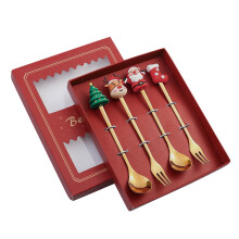 4Pcs Christmas Coffee Spoons in Red Box—Stainless Steel Tree/Santa/Star Designs for Tea, Dessert, Soup; Compatible with Holiday Tableware