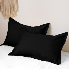 Set de 2 fețe de pernă din microfibră de poliester, culoare uni, dimensiuni standard - Fațe de pernă super moi și confortabile (negru)