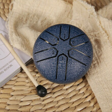 3in Buddha Stones Mini Steel Tongue Drum - 6-Tone Sound Therapy Instrument for Yoga/Meditation/Kids Education, Carbon Steel Handpan (Navy Blue)