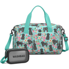 Sporttas voor dames en heren met schoenenvak, toilettas en afneembare schouderband – Bichon Dog Blue Florals, 19,7 x 8,3 x 11 inch