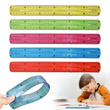 12-Zoll-Flexibles Lineal, biegsam und unzerbrechlich, transparent, bruchsicher mit cm/in-Skala, farbiges Lineal mit gerader Kante