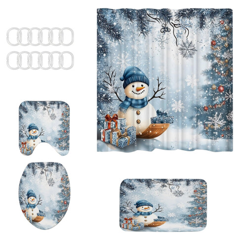 Ensemble rideau de douche de Noël avec crochets (4 pièces) 1