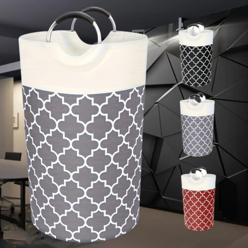 Sammenklappelig vasketøjskurv grå sort geometrisk 21,66 gallon 1