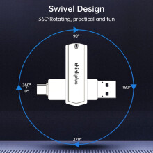 128GB Dual-Port USB 3.0 + Type-C Flash Drive, Compact 64x15.5x9.8mm