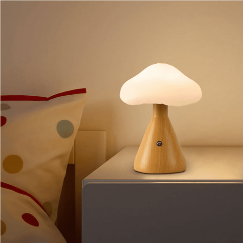 Lampe champignon en bois, veilleuse LED 3 couleurs réglables 2