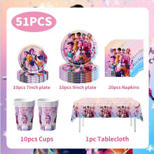 (51pcs set) Kpop Demon Hunters Birthday Decorations Balloons Set Cup Plates Cake Topper Gifts Bags K Pop Demon Hunters Birthday Pary Favors