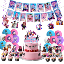 (Full Set) Kpop Demon Hunters Birthday Decorations Balloons Set Cup Plates Cake Topper Gifts Bags K Pop Demon Hunters Birthday Pary Favors