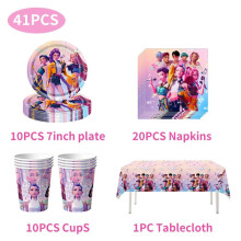 (41pcs set) Kpop Demon Hunters Birthday Decorations Balloons Set Cup Plates Cake Topper Gifts Bags K Pop Demon Hunters Birthday Pary Favors