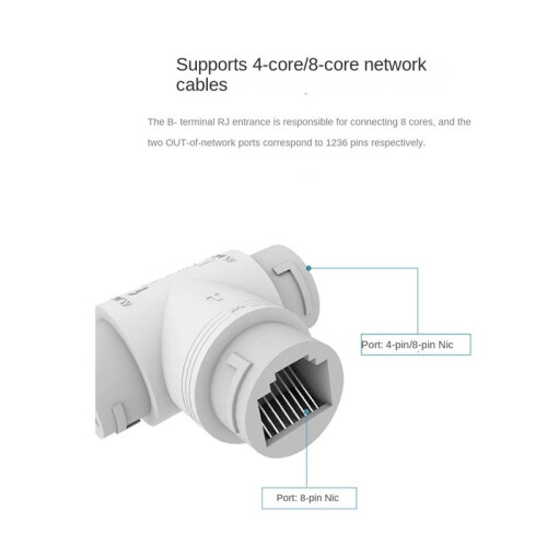 2-In-1 POE Camera Simplified Cable Connector Splitter Cable Connector Three-Way RJ45  POE Camera Install Adapter 2