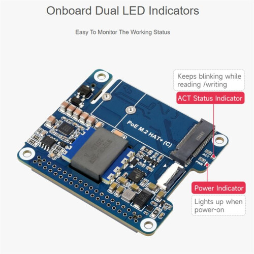POE M.2 HAT+ Adapter with PoE Function for Raspberry Pi 5,Supports NVMe Protocol M.2 Solid State Drive,High-Speed Read 2