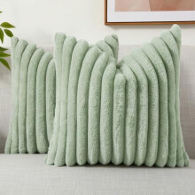 Fodere per cuscini natalizie in pelliccia sintetica, verde salvia, 24x24 cm, set da 2