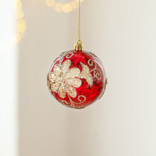 8CM Red Light-Up Gold Glitter Electroplated Christmas Ball Tree Hanging Ornament
