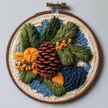 DIY Punch Needle Kit: Pine Cone & Leaves Pattern, Stamped Design with Hoop – Easy for Beginners, Craft & Home Decor – Compatible with Punch Needle