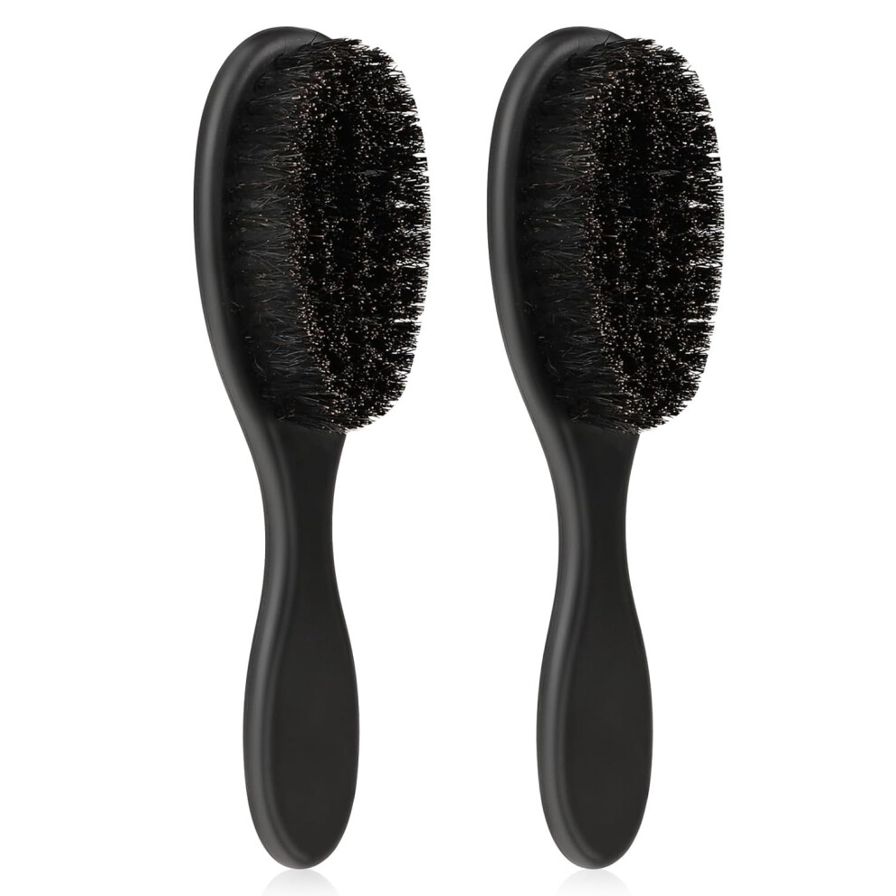 2PCS Hair Brush, Natural Boar Bristle, ABS Handle Professional Barber Brush for Detangling, Smoothing, Restores Shine, Beard Brush for Men